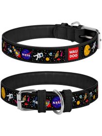 Leather Dog Collar with NASA Design Dog Collars for Medium Dogs Small Dogs 8-11 inch Neck x 0.5 inch Wide Heavy Duty Dog Collars with Durable Met
